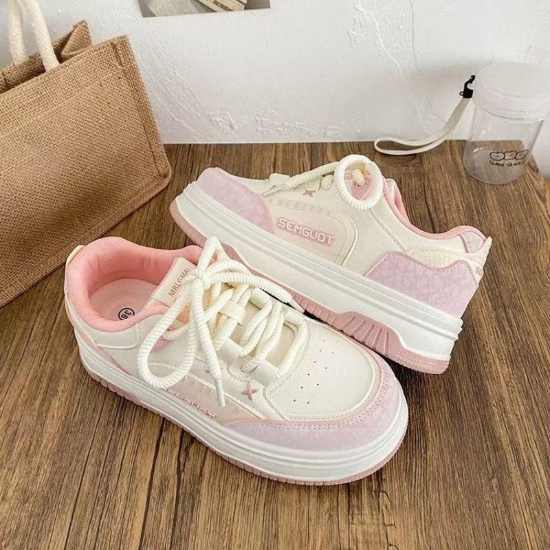 Platform white shoes women's 2025 autumn new fashion versatile color matching board shoes female students sports and leisure shoes pink
