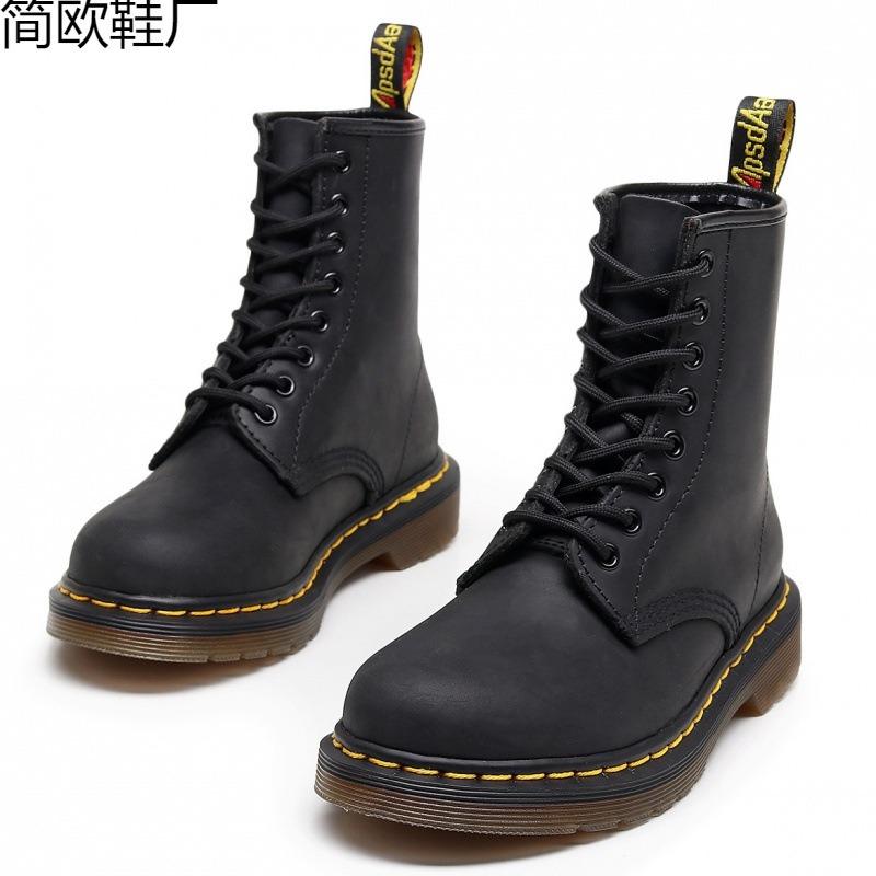 High-top Crazy Horse Black Motorcycle Boots Women's Classic Retro Short Boots Men's and Women's Leather Boots