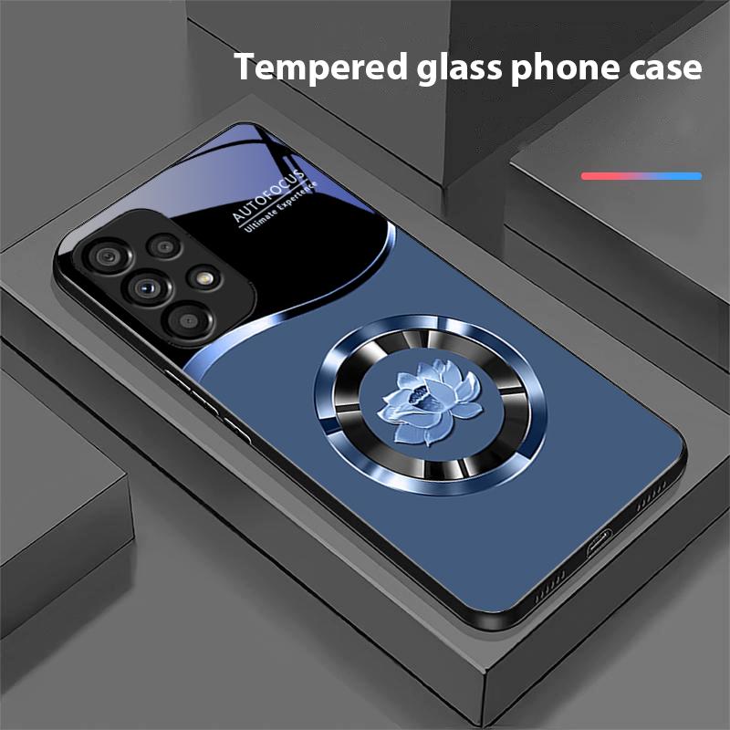 Circle Lotus Gold For Samsung Galaxy S 8 9 10 20 Plus 21 FE 22 23 24 Ultra S7 Edge Black Tempered Glass Phone Case Hard Shell