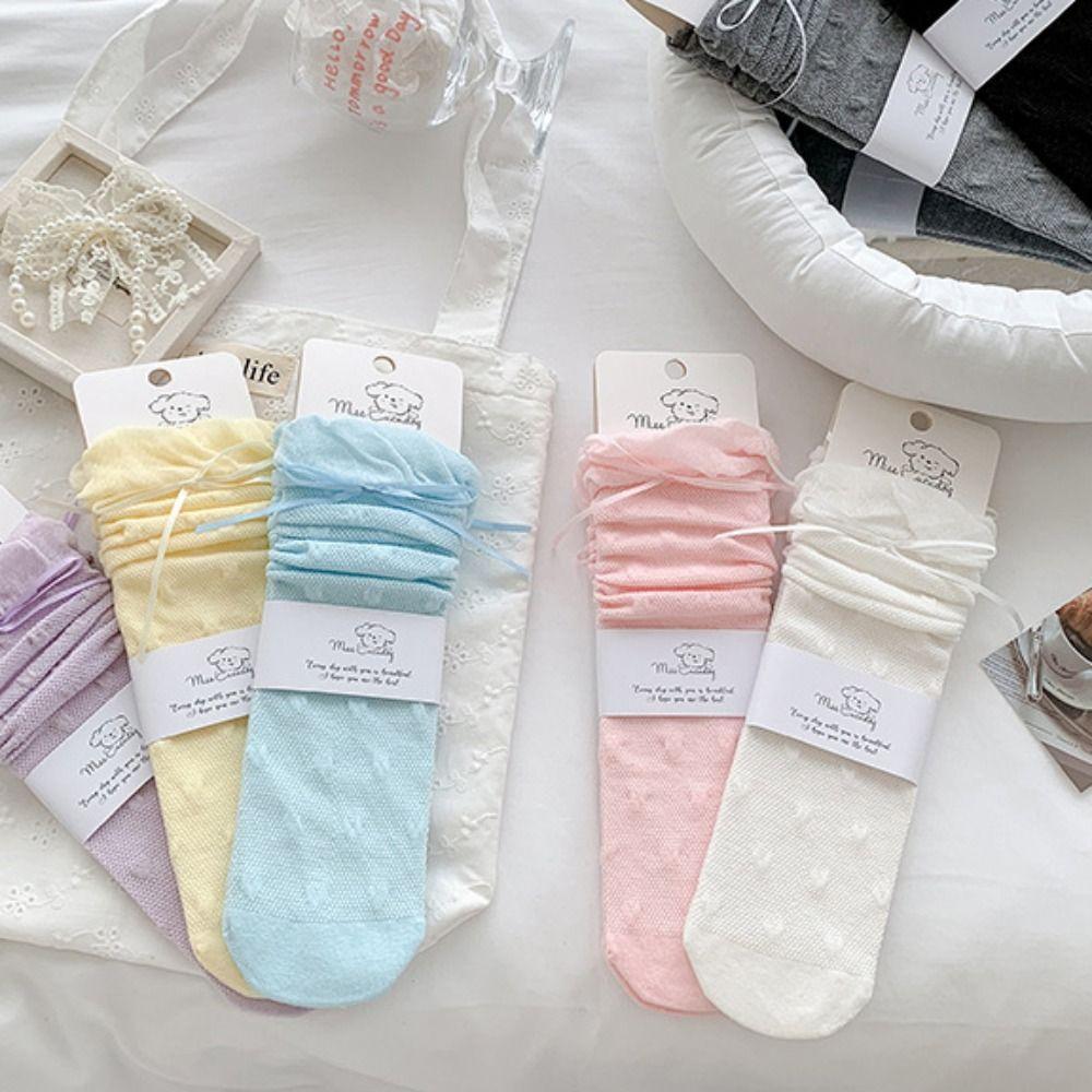 Prinsessa Barn Mellanhöga Strumpor Söta Balletcore Strumpor Andningsbara Lolita Spetsstrumpor Vardagliga