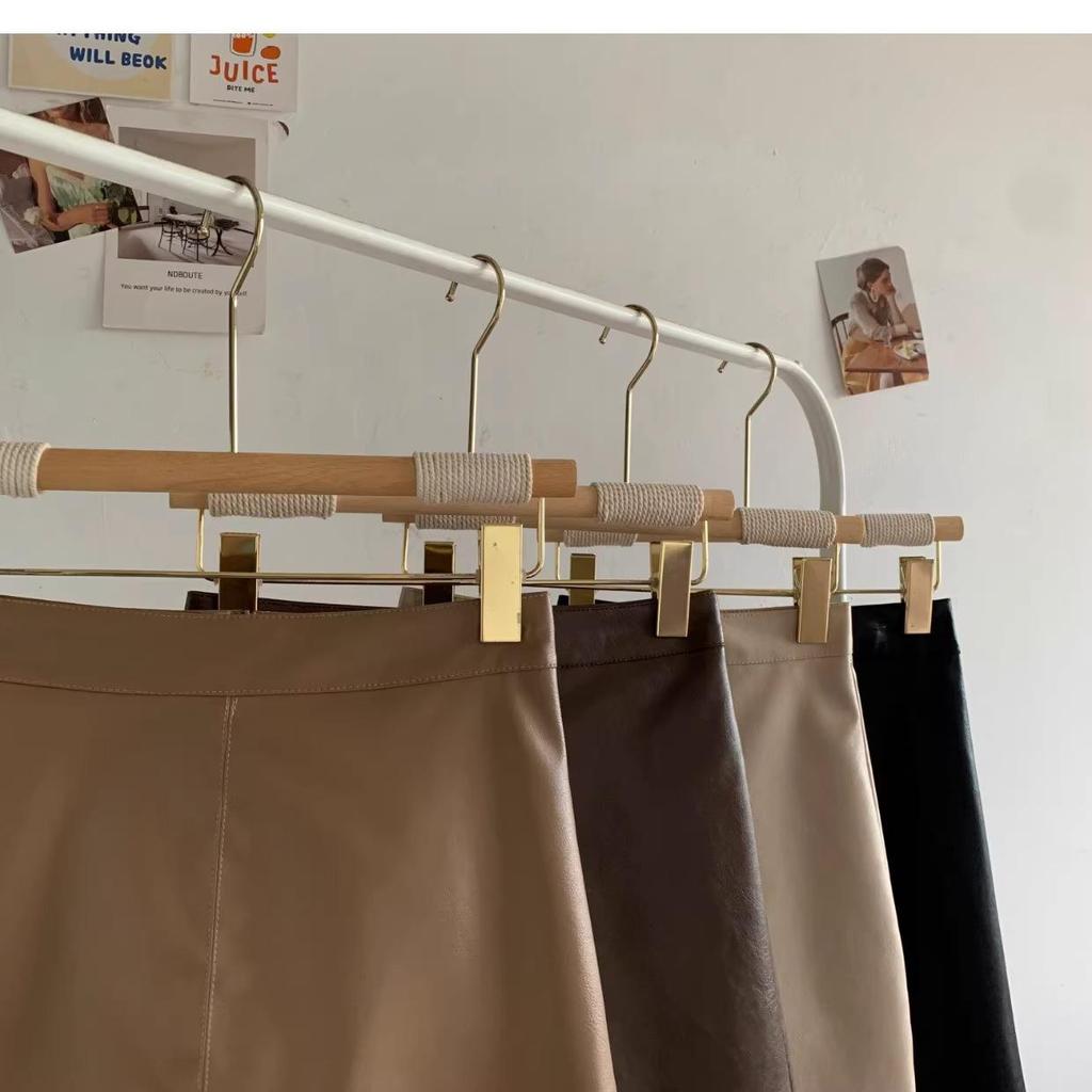 Autumn/Winter 2023 Women's PU Leather A-Line Skirt - High Waist, Slim Fit, Knee-Length, Casual Korean Style
