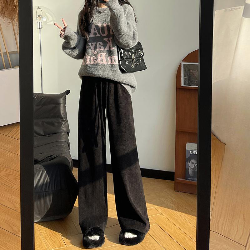 Pantaloni cu picior larg pentru femei, toamnă și iarnă, noi, largi și lejeri, cu picior drept, cu drapaj, cu talie înaltă, pantaloni de catifea