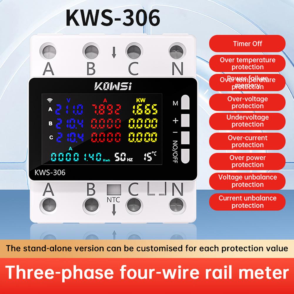 

AC 85-290V 80A Tuya WIFI Smart Circuit Breaker Three Phase 4-Wire Rail Voltage Meter KWH Power Energy Meter APP Remote Control KWS-306