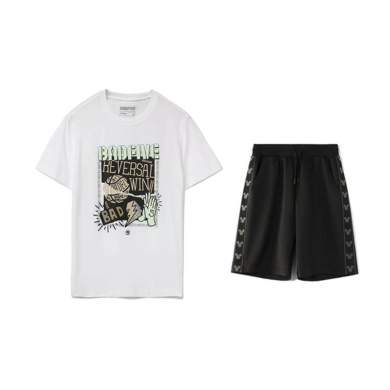 

Li-Ning Футболка с принтом букв, короткий рукав, модные, удобные, свободные шорты, повседневный спортивный костюм, унисекс костюм AHSVD59-1+YKSV129-2 S