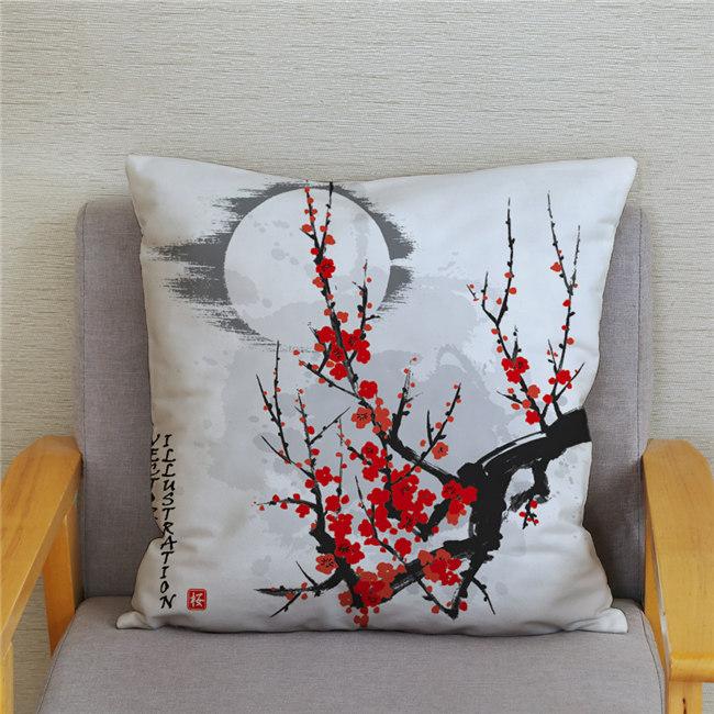 45*45 Classical Ink Landscape Printing Pattern Cushion Cover Home Living Room Sofa Decoration Square Pillow Case