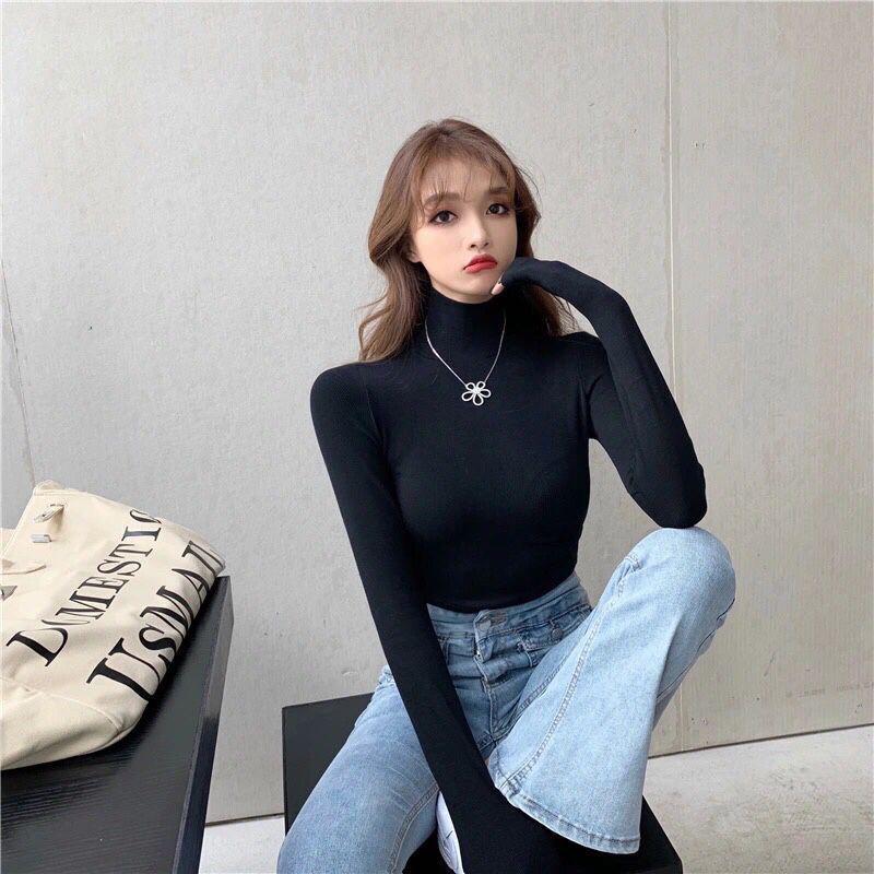 Cropped Tops Ženy Rolák Svetr Dlouhý rukáv Bodycon Sexy svetr Pletené zboží Černá Bílá Svetr Podzim Zima Ženy Topy Oblečení