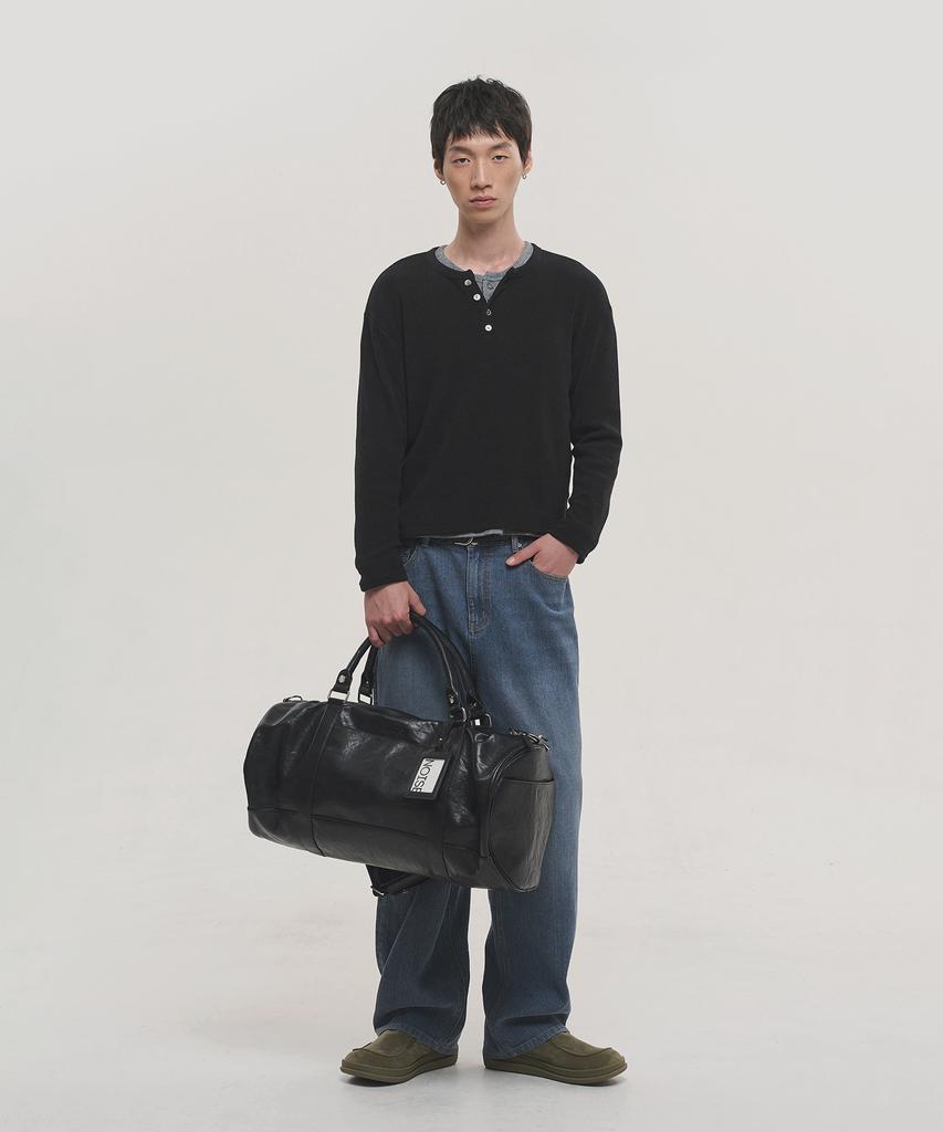 NOISE Soft Henley Neck Sleeve Knit - Black