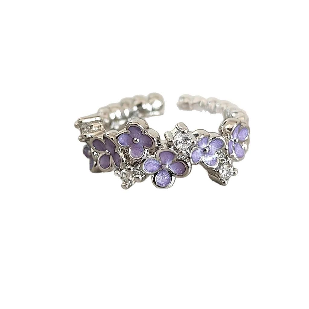 Elegant Purple Flower Adjustable Ring for Women - Niche Ins Style, Light Luxury Design