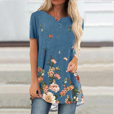 Grande taille femmes rose rivière imprimé confortable à manches courtes col rond T-shirt décontracté Baggy mi-long T-shirt hauts pour les femmes