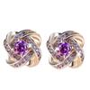 Amethyst Four-Leaf Clover Silver Stud Earrings - 999 Silver Korean Style