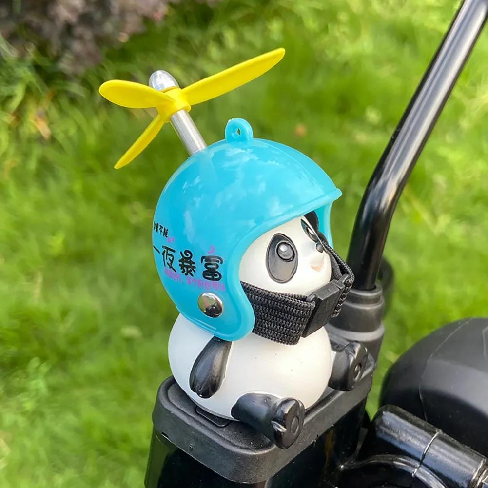 Motorcycle Handlebar Decoration Bike Electric Cute Panda Cartoon With Helmet Airscrew Ornaments Riding Equipment Accessories