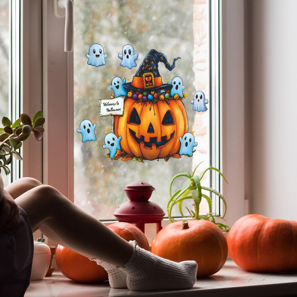 Halloween Cartoon Little Ghost Pumpkin Glass Window Home Holiday Decoration Sticker Self Adhesive