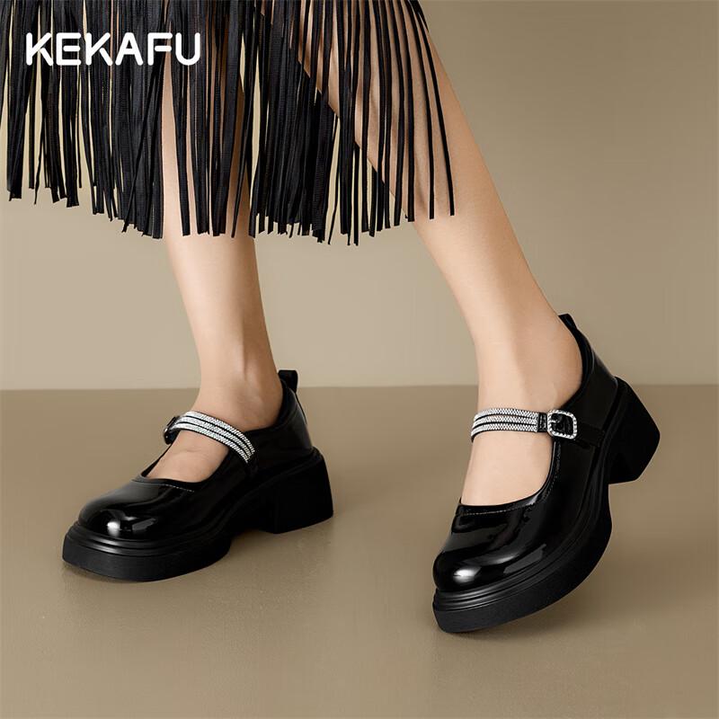 Kekafu Women s French Mary Jane Chunky Heel Shoes 39