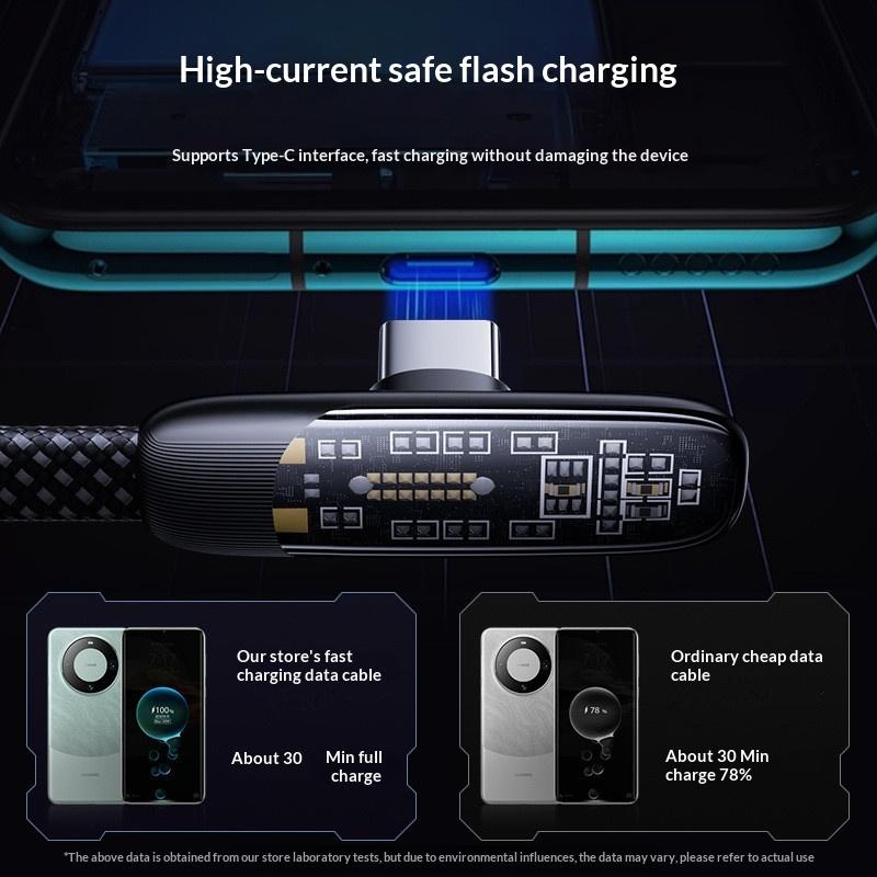 Cavi USB Type-C to C ad Angolo Retto 60W Ricarica Rapida ad Alta Velocità Linea Dati Piatta Intrecciata in Nylon Gomito a 90 Gradi Cavo USB-C