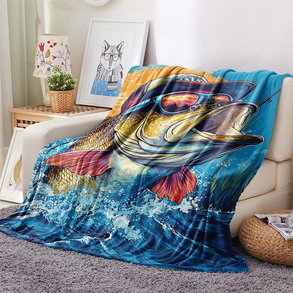 Fish Print Flannel Blanket, High Quality Comfortable for All Seasons, Home Decor, Warmth and Comfort, Perfect for Christmas Gifts