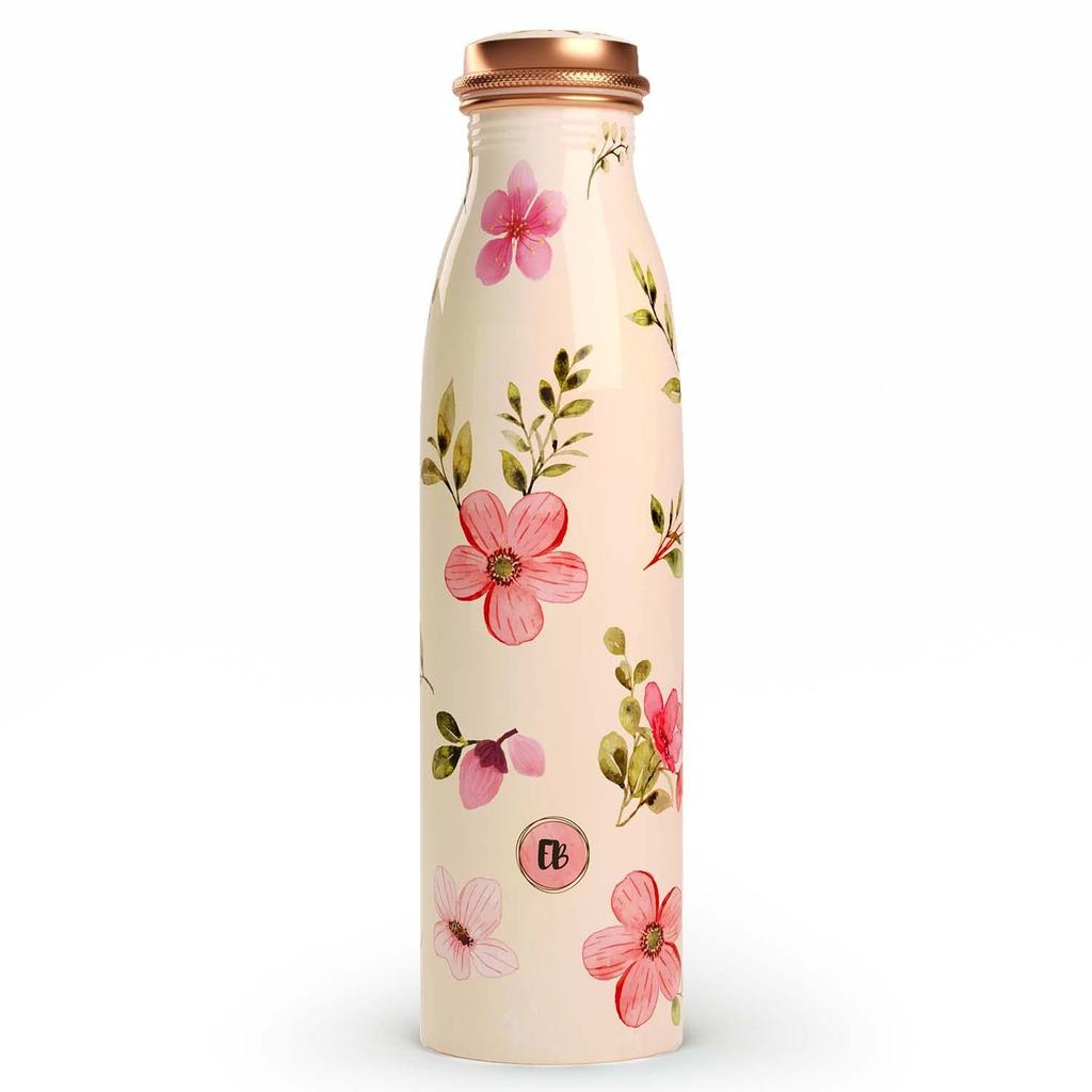 Printed Pure Copper Water Bottle 1 Ltr Capacity Tamba 1 Litre Yoga Bottles For Drinking At School Home Office For Kids Boys Girls Men & Women