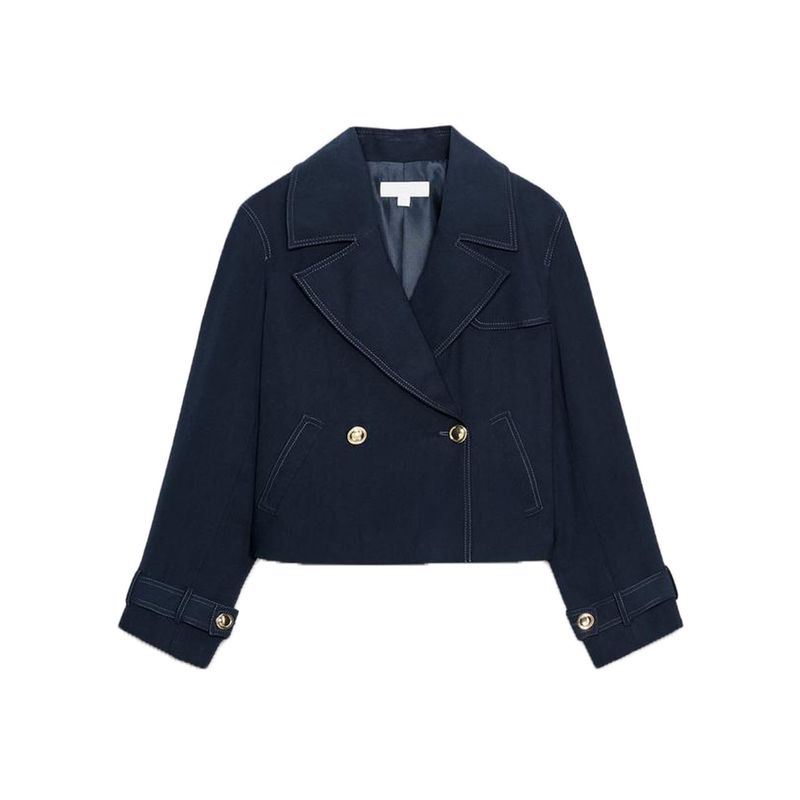 

Осень Новая Женская Одежда Лацкан Длинные Рукава Ниточная Отделка Повседневная Все-Сочетаемая Двубортная Короткая Верхняя Одежда 3588885 SEA BLUE L