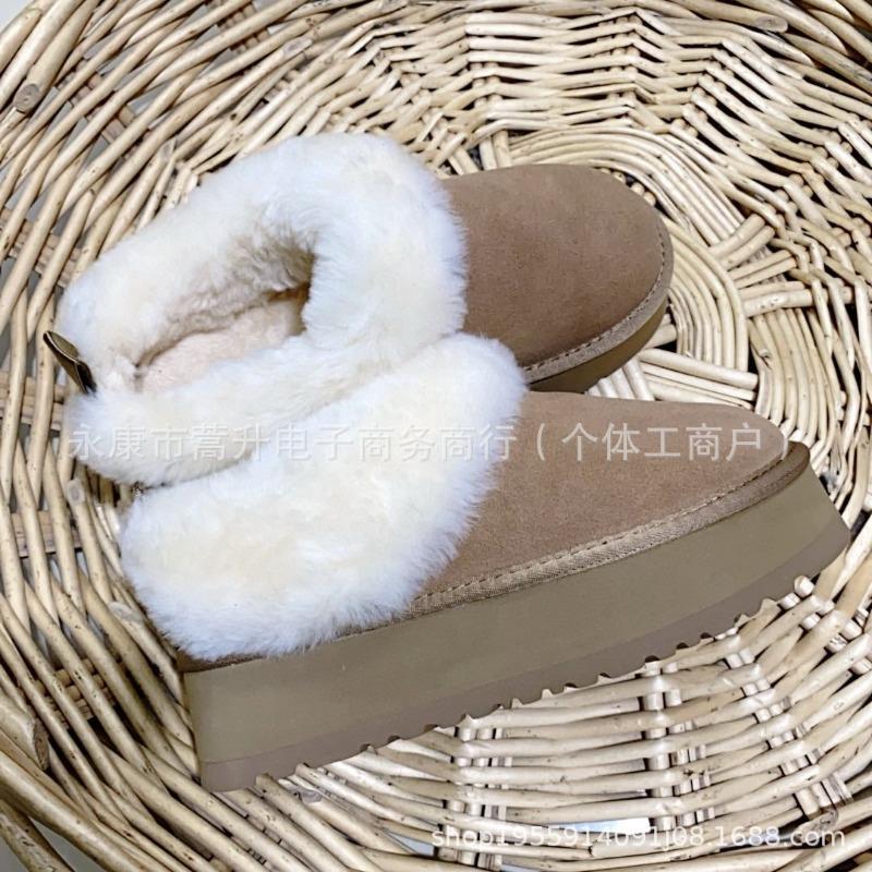 Sheepskin and Fur Integrated Thick-soled Snow Boots for Women, Warm In Winter, Cute Fluffy Thickened Velvet Cotton Shoes
