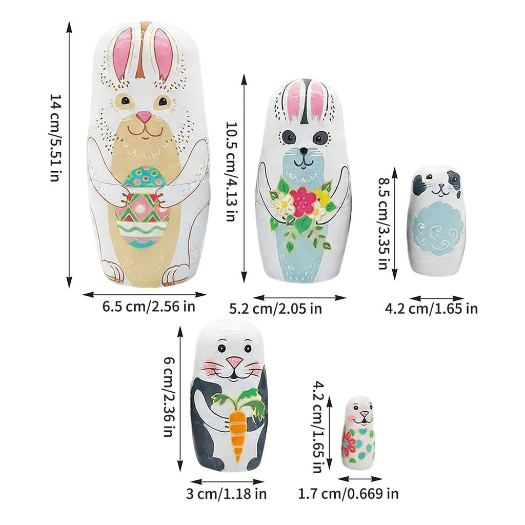 5 Pcs Easter Nesting Dolls Rabbit Family Nesting Dolls for Kids Wooden Dolls for Boy Girl Home Bedroom Playroom Spring Birthday