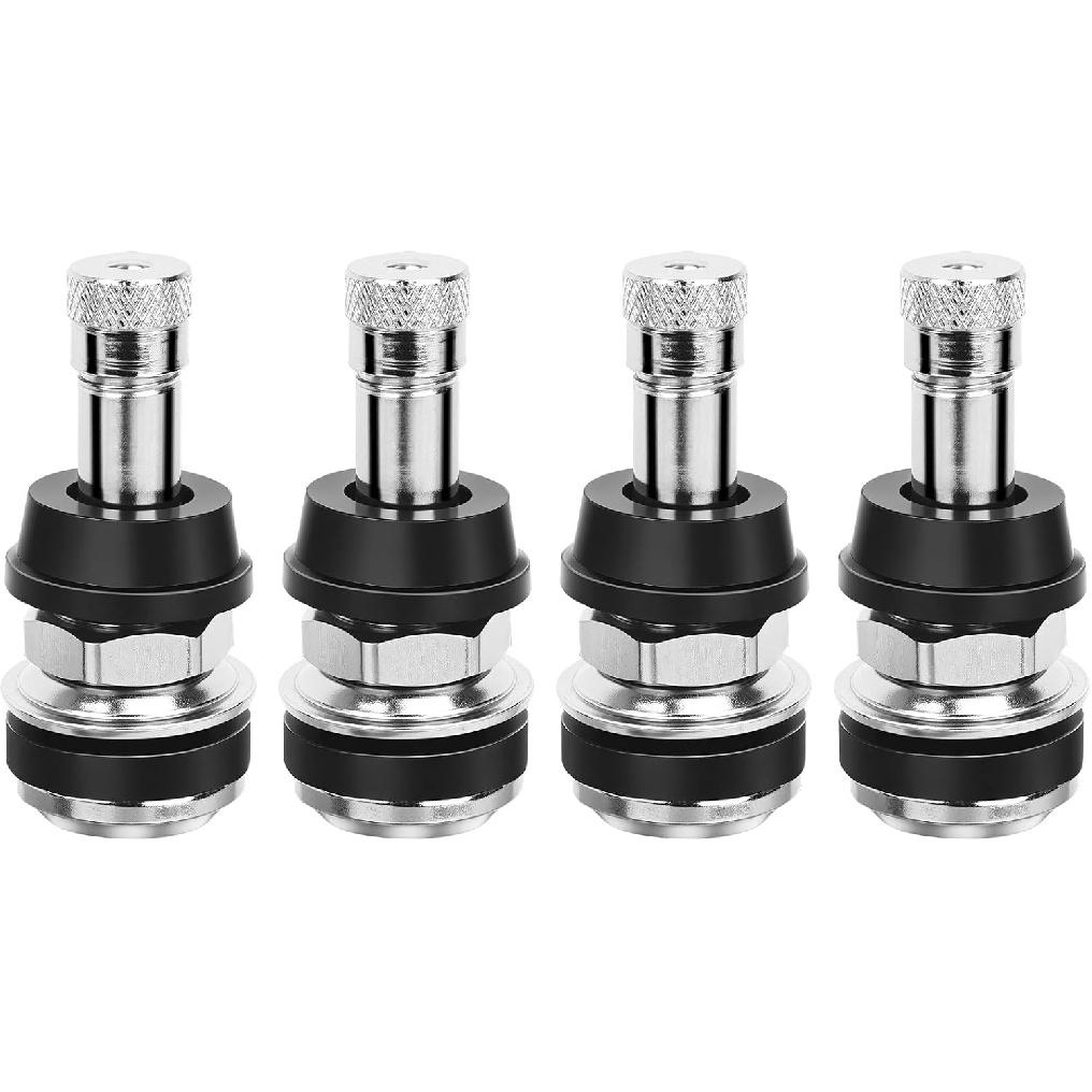 TR416 Valve Stem, 4 Pack Premium Metal Tire Valve Stems For Tubeless Tires, Fits 0.453" & 0.625" Rim Holes, Silver