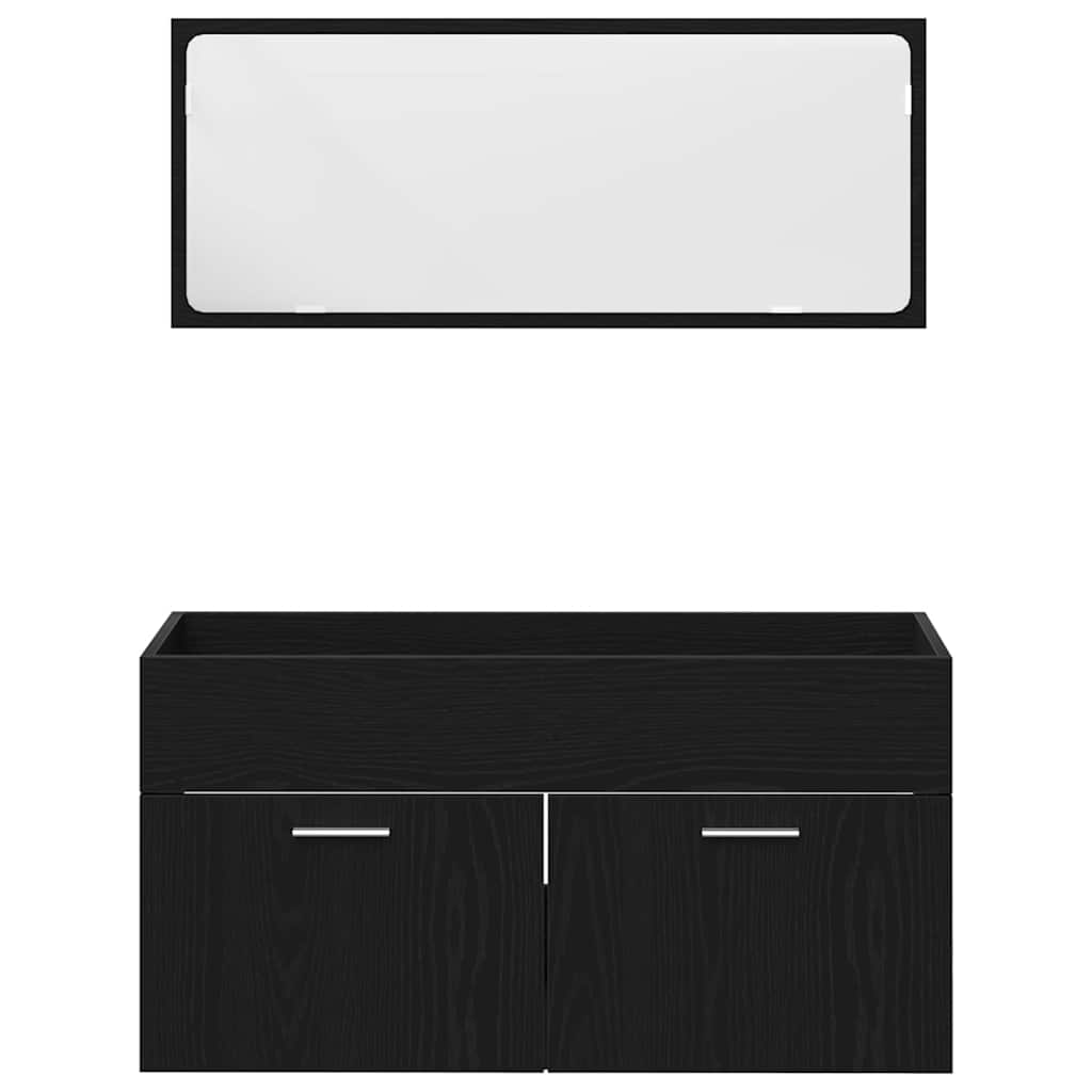4 Piece Bathroom Furniture Set Black Oak Effect Wood Based Material