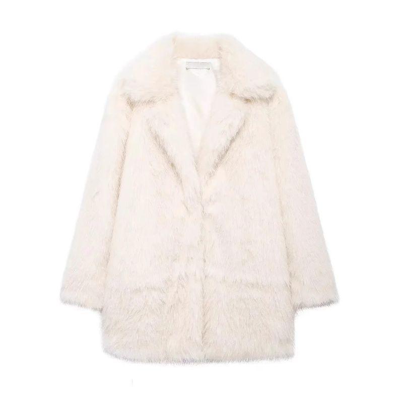 24 Fall and Winter New Women's Clothing Lapel Long Sleeves Mink-like Faux Fur Effect Coat Outwear 6318258
