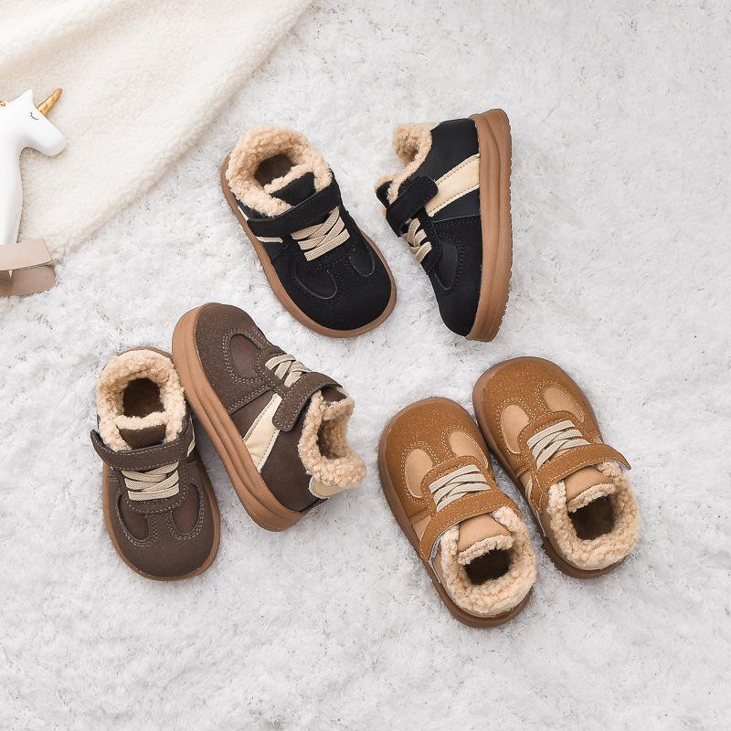 1-8Y Children's Shoes Autumn Winter Baby Boys Girls Black Cotton Plush Warm Shallow Boots Little Kids Casual Sports Shoes