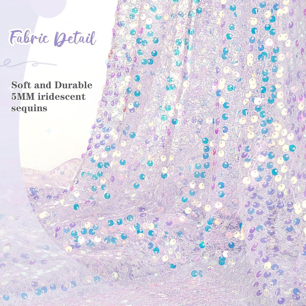 Iridescent Sequin Table Runner, Glitter Sequin Table Runner for Mermaid Birthday Indoor Outdoor Wedding Birthday Party Supplies