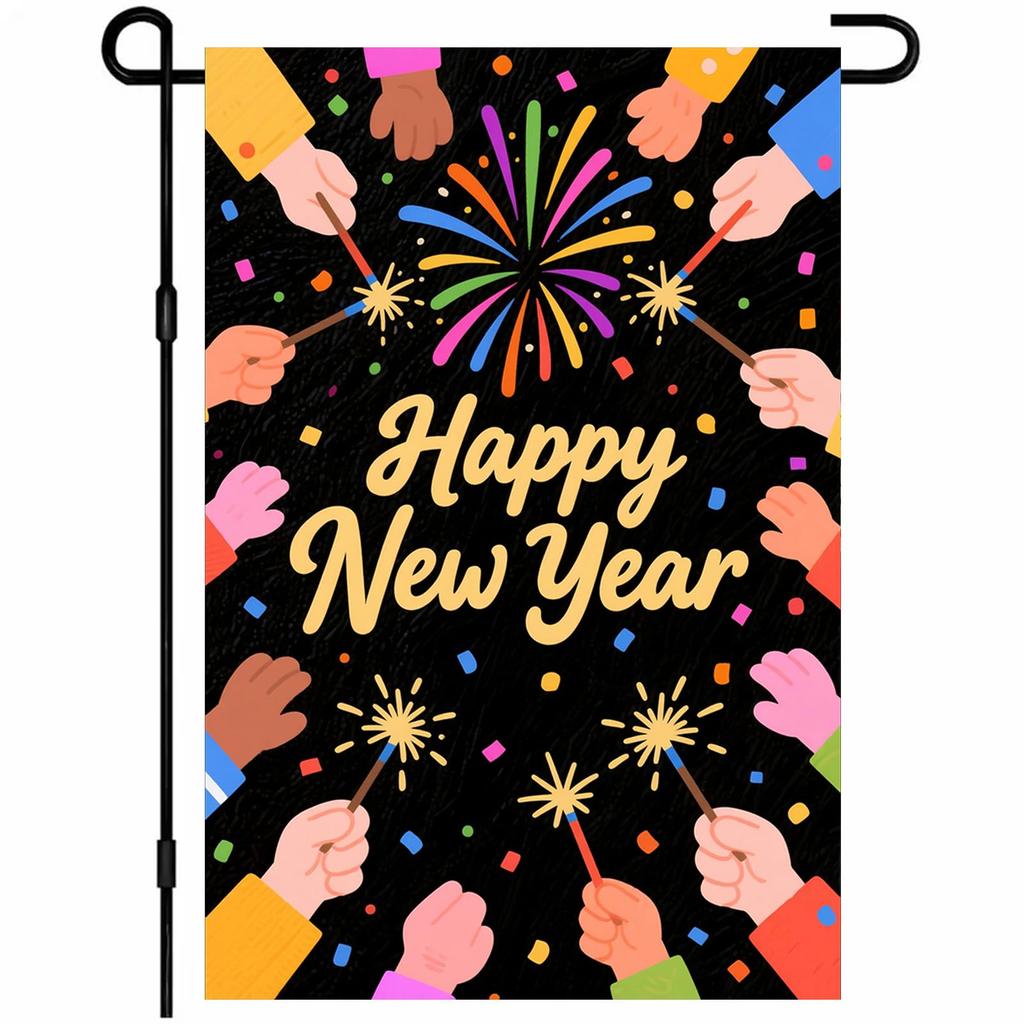 New Year's Decoration Of Garden Atmosphere With Garden Flags