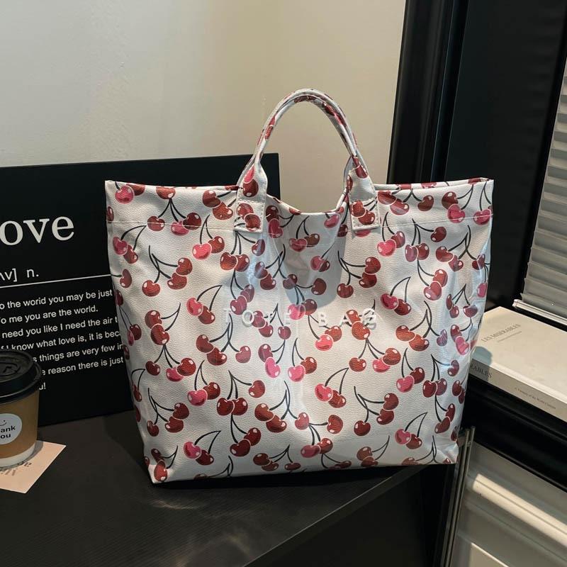 Bag New Cherry Printed Tote Bag Women'S Commuter Casual Fashion Large Capacity Handbag