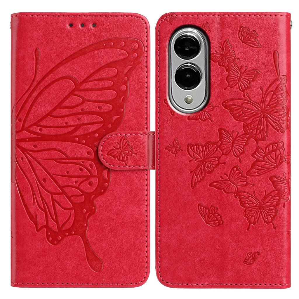For Samsung Galaxy S25 Edge Case Butterfly Imprinted Wallet Stand PU Leather Flip Phone Cover with Strap