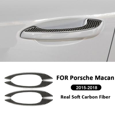 Pour Porsche Macan 2015-2018 Fibre de Carbone Poignée de Tirage Extérieure de Porte de Voiture Bandes de Garniture Autocollant de Décoration Accessoires Extérieurs