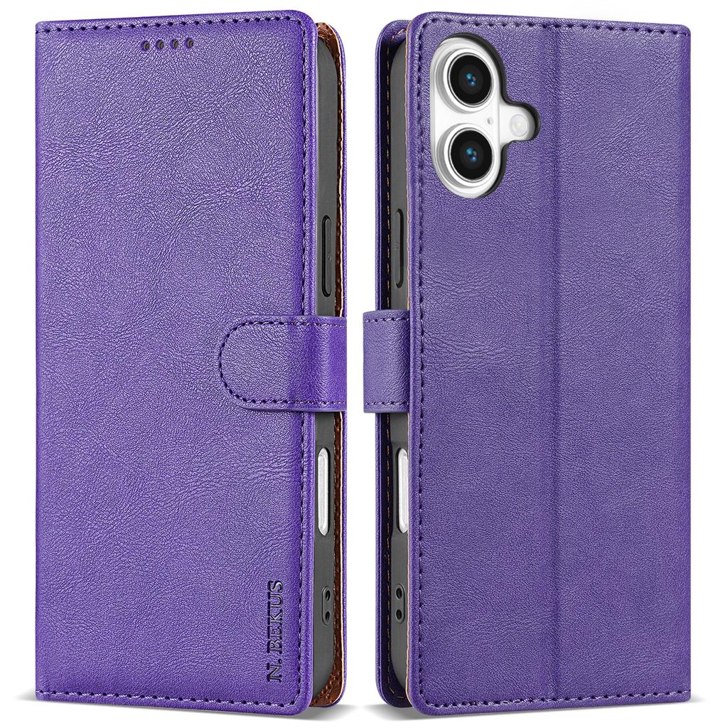 N.BEKUS CSJ-001 For iPhone 16 Plus Stand Case PU Leather Wallet Phone Cover