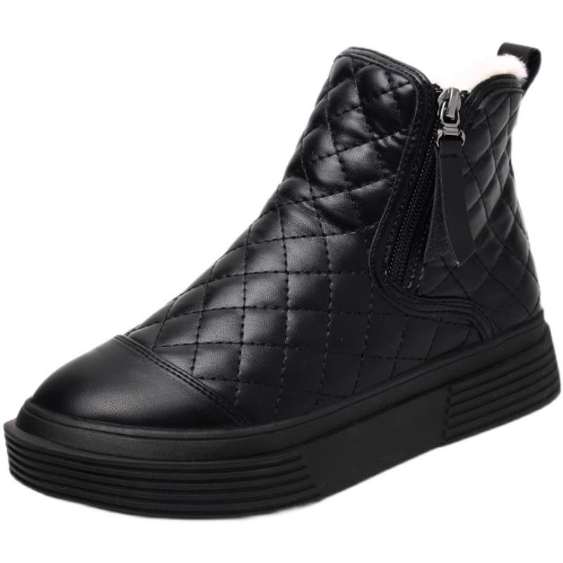 Soft Leather Thickened Snow Boots Women's Waterproof Autumn and Winter New Soft-soled Large Cotton Warm and Non-slip Martin Boots