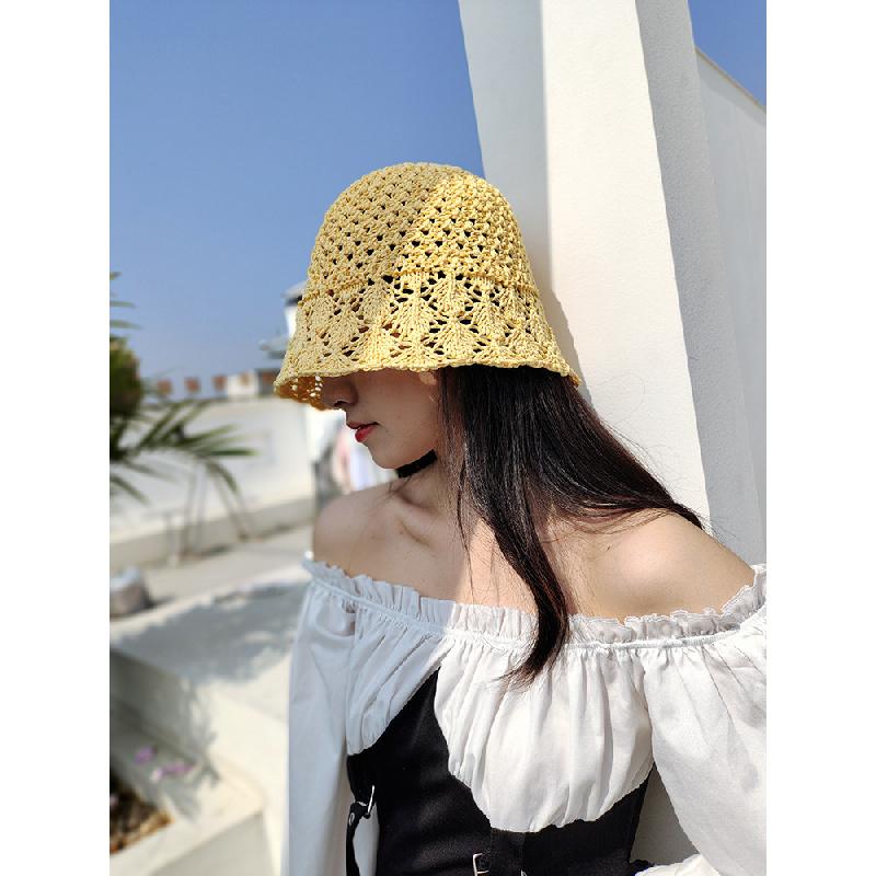 Pălărie de vară cu țesătură goală pentru femei, respirabilă, umbrită, pliabilă