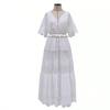 Women Summer New V Neck Short Sleeve Lace Dress, European American Style Elegant Midi Dress