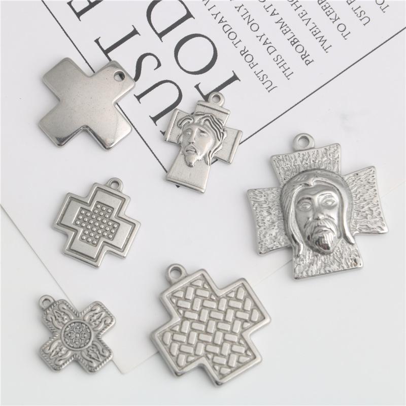 Stainless Steel Square Cross Pendant Charm for DIY Jewelry