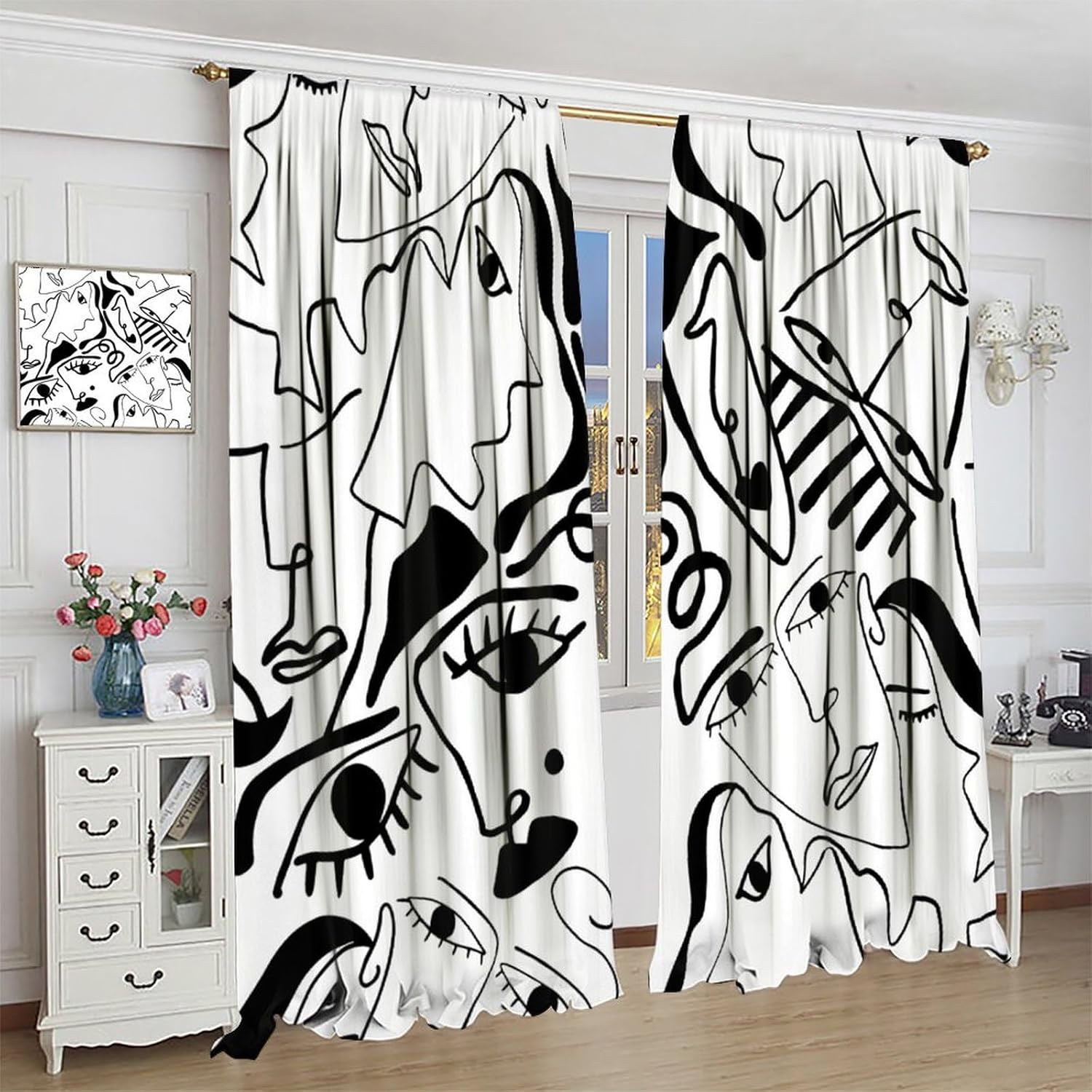 Tonnika Chen Black/White Modern Window Curtains Minimalist Line Abstract Art Treatments Style Dcor Drapes Living Bedroom Nordic Made Of Polyester Decor Treatment