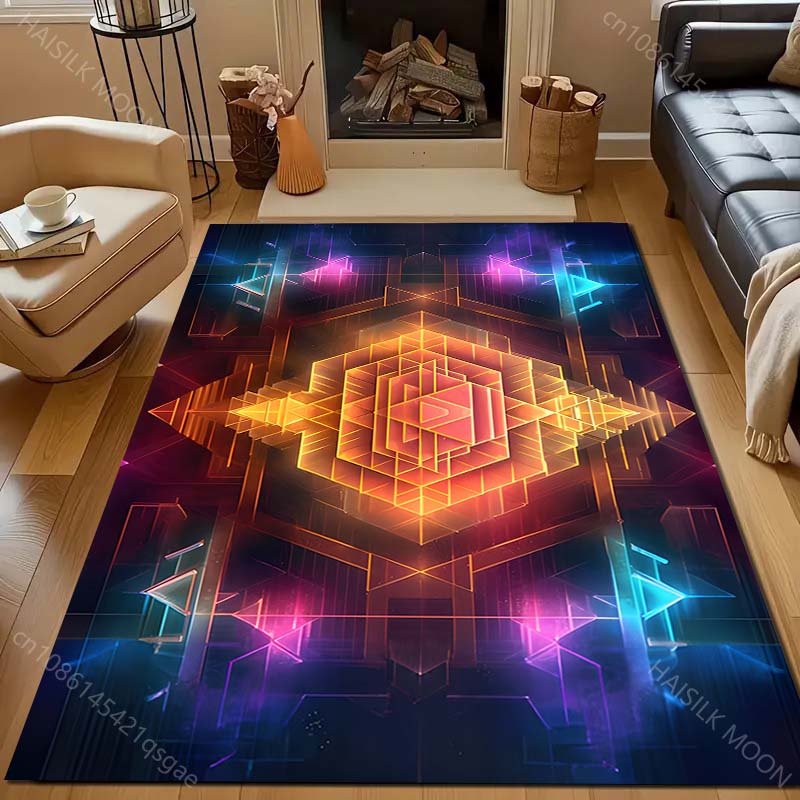 Mysteriöses Muster Sri Yantra Teppich für Wohnzimmer Schlafzimmer Sofa Fußmatte Dekor Kinder Spiel Heim Bereichsteppich Rutschfeste Bodenmatte