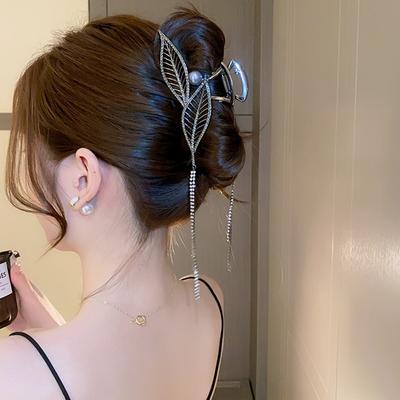 Pinza para el pelo con borla de hoja y diamantes de imitación de lujo, pinzas para el pelo con cinta de cristal Vintage 2023, accesorios para el cabello para mujer