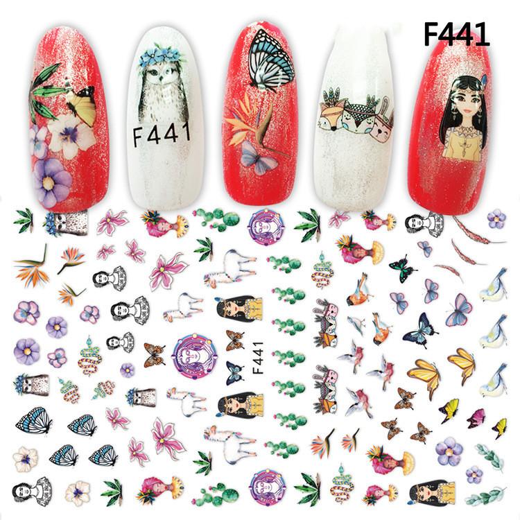 1pc 3D Nail Stickers Spring Summer Natural Flower Leaves Simulation Dried Flower Dragonfly Nail Applique Water Slides Decoration
