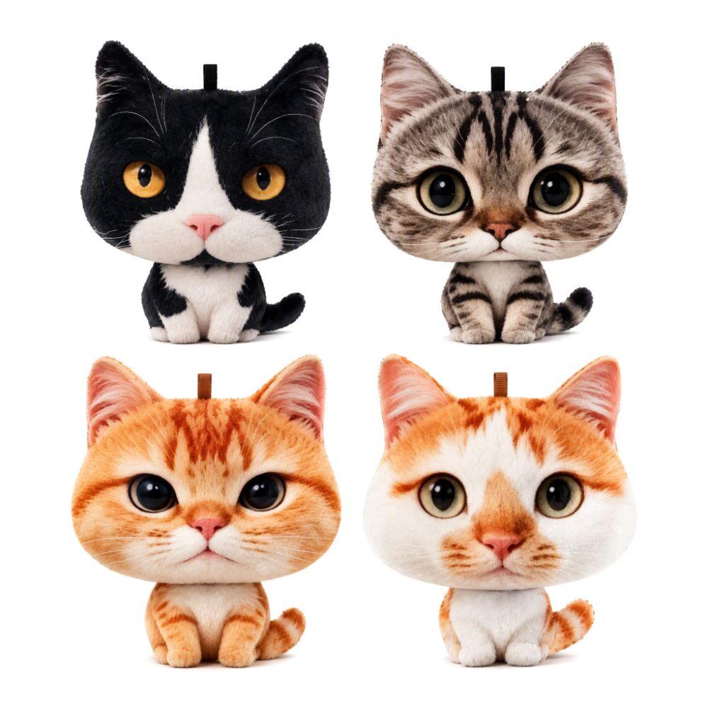 Realistic Big Face Cat Keychain Fluffy Fluffy Kitty Pendant Backpack Ornament  Backpack Decoration