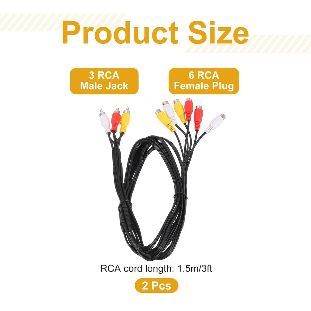 uxcell AV Audio Video Splitter 3 RCA Jack to 6 RCA 5 Composite Video Splitter Adapter Output Cable 2-Pack Cable, Jack, Feet,