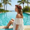 Couronne de Fleurs Roses avec Liane de Cheveux Bandeau Floral Bohème Couronne Florale Hawaïenne Couronne Florale de Fête pour Mariage Photos de Vacances à la Plage