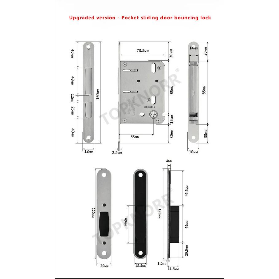 Square Pocket Door Lock Left and Right Sliding Door Lock Invisible Door Handle Bedroom Sliding Door Hook Lock Embedded Safety