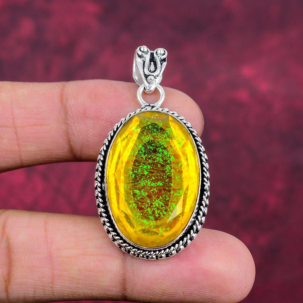 Colgante de ópalo triplete naranja hecho a mano, piedra preciosa, colgante de plata de ley maciza 925, joyería antigua, para regalo de compromiso