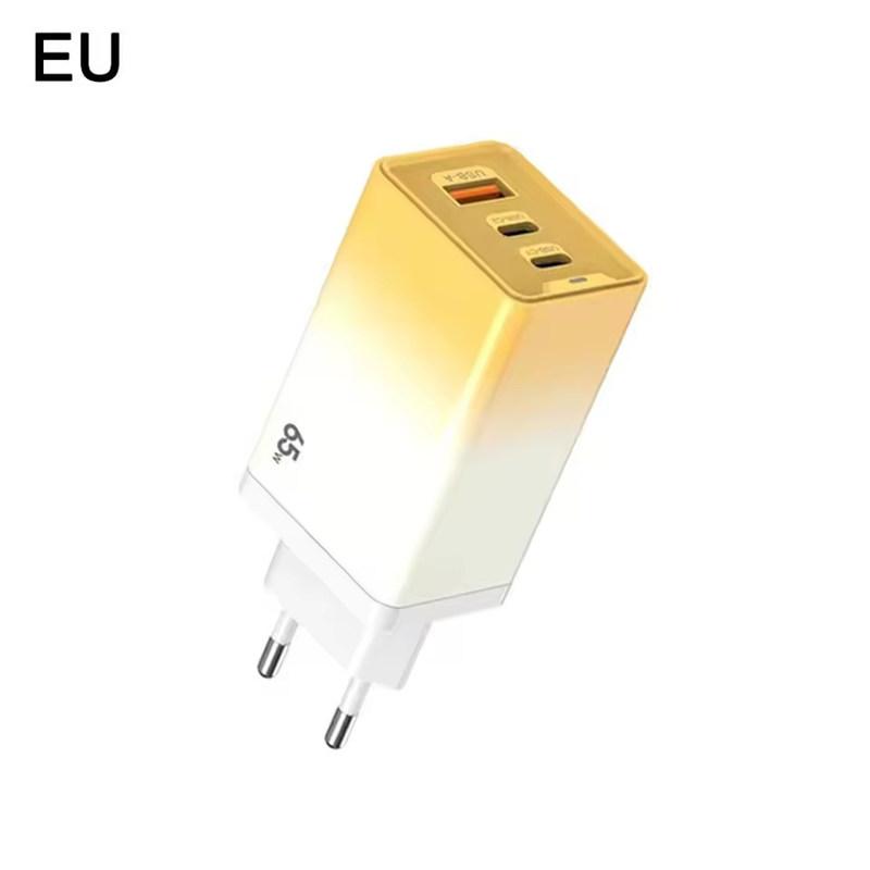 USB Type C Charger With Gradient Shell 65W Fast Charging 3-Port USB-C USB-A Adapter Plug For EU/US For iPhone