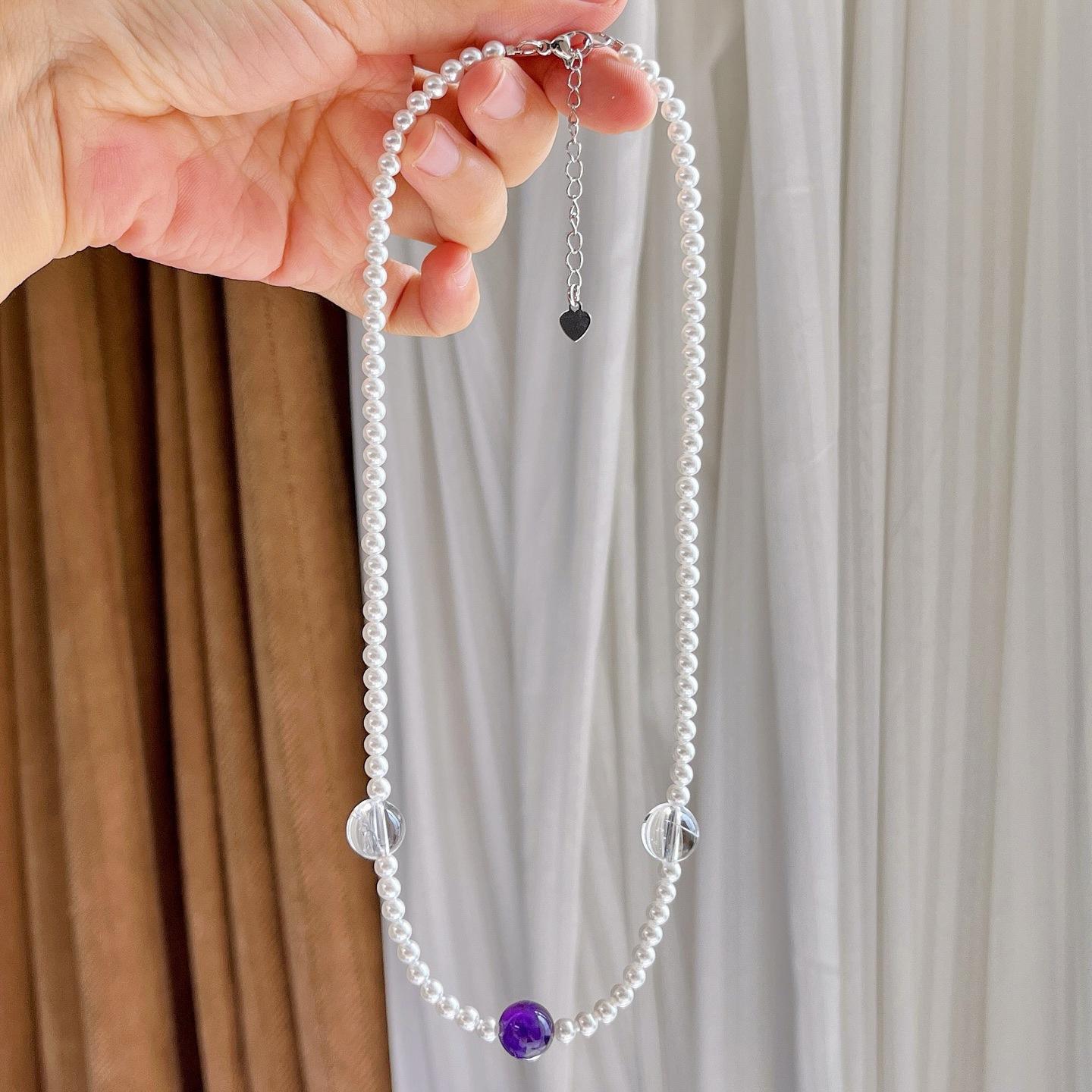 Strong Light High Quality Platinum Gray Artificial Crystal Pearl Necklace
