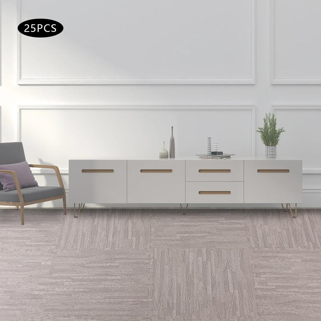 25 pièces 24*24 pouces Gris Grain Bois Mousse Emboîtable Tapis de Sol, 0,4 pouces d'épaisseur Résistant à l'usure Carreaux de Mousse Imprimés pour Salons & Bureaux