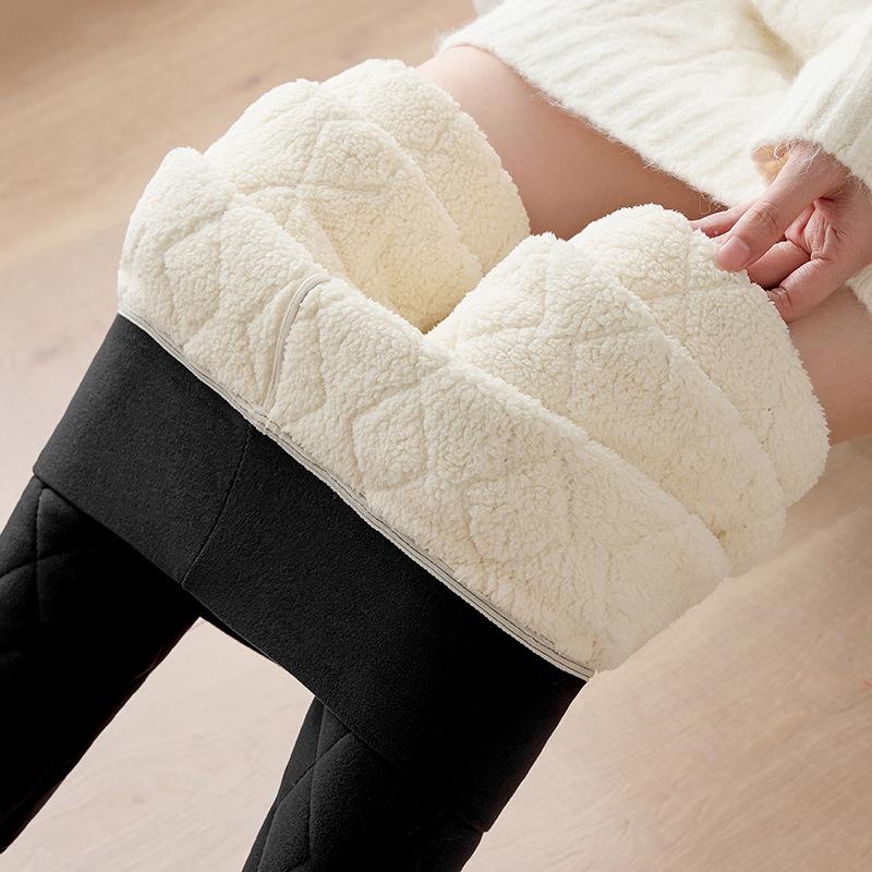 Cotton Pants Female Padded and Thickened Winter Outside Wearing De Down Bottoming Pants High Waist Lamb's Wool Warm Pants